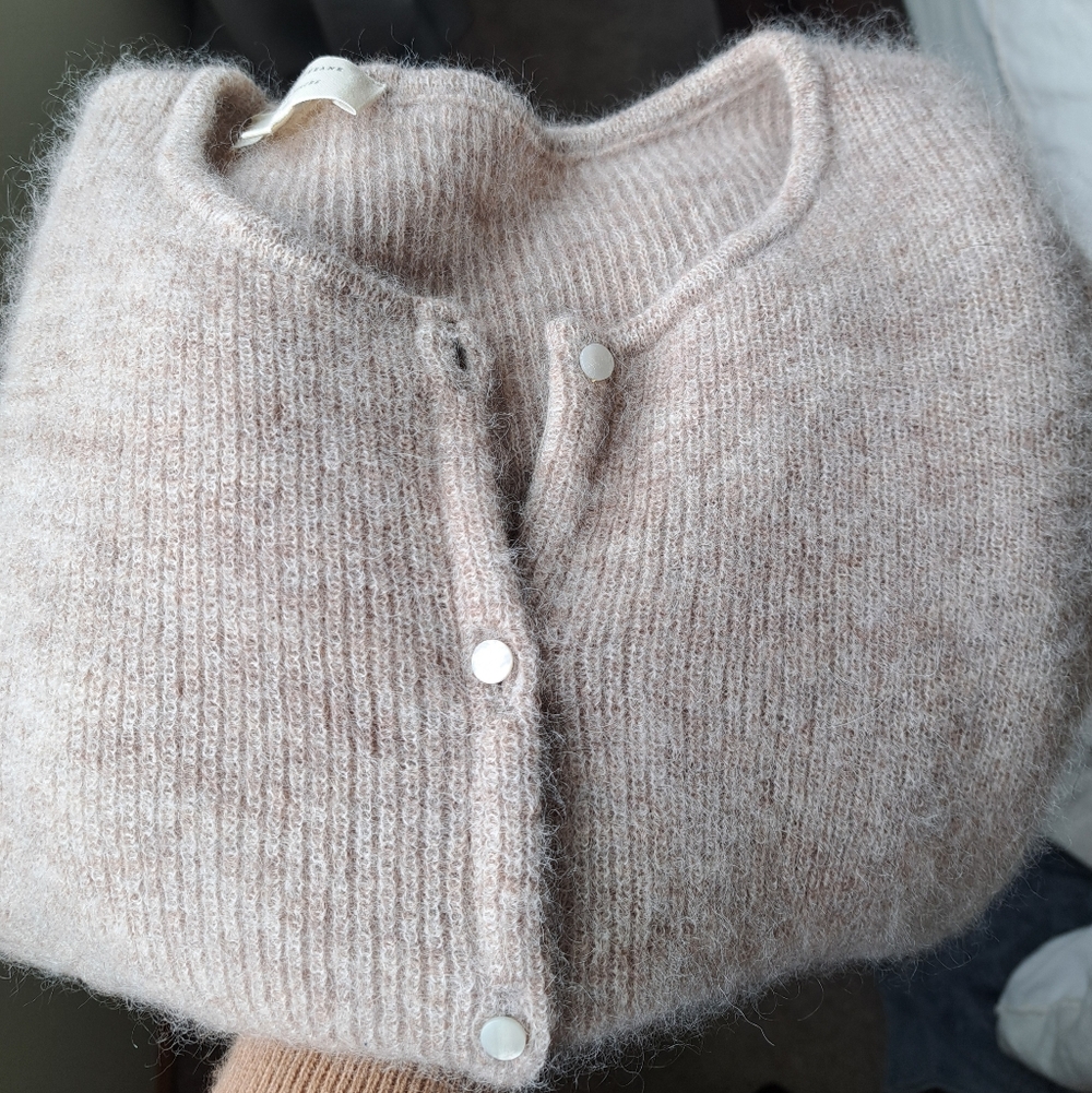 Sezane Gaspard Mohair Oatmeal Crewneck Long Sleeve Button Cardigan XS